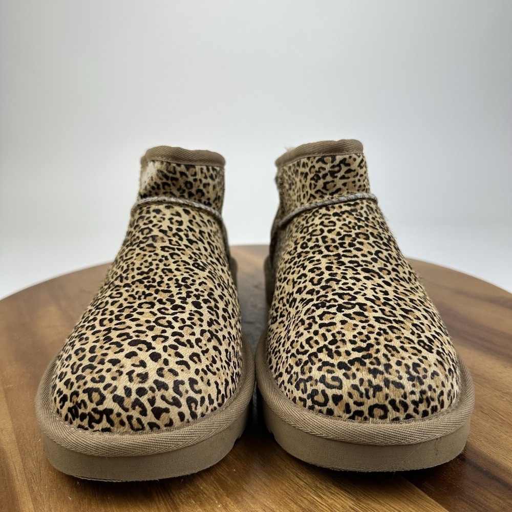 Womens UGG Ultra MIni Speckles Leopard Print Cow Hair Ankle Boots Size 8 M GUC - Picture 3 of 10